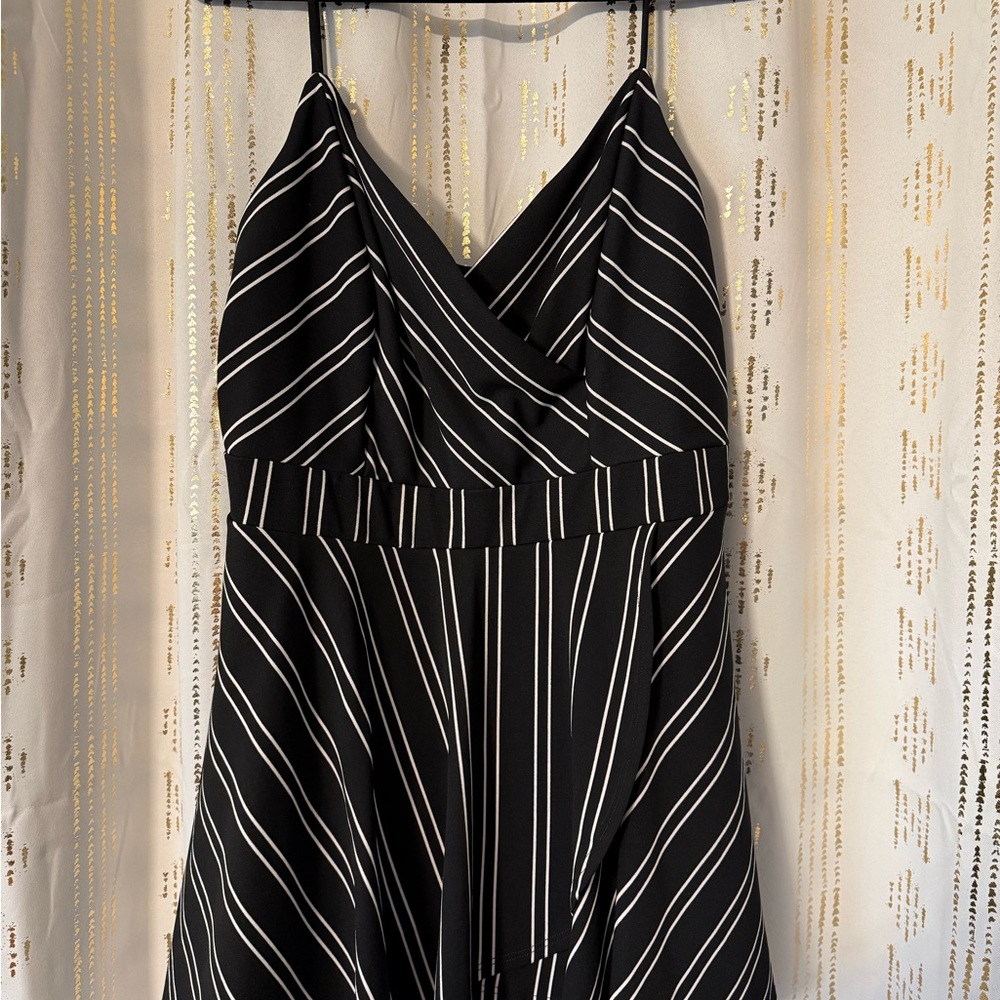 Black and White Striped Mini Jumpsuit Dress
